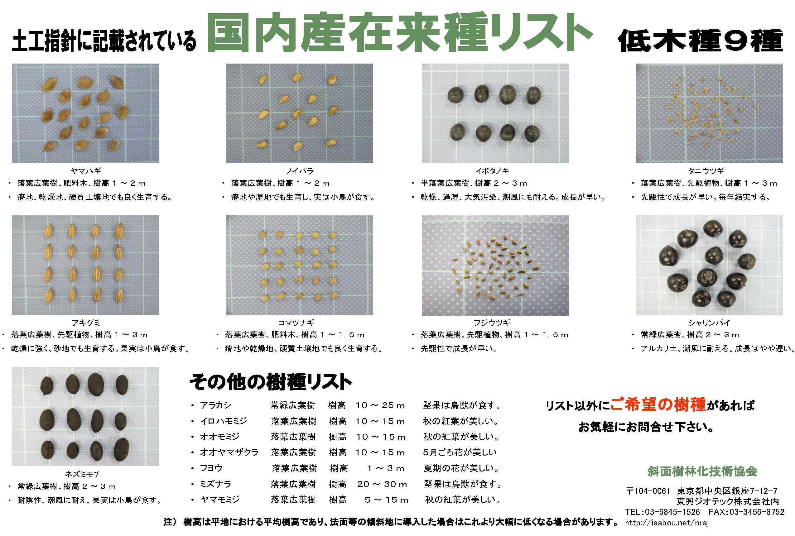 国内産　在来種　種子　地域性種苗　木本　草本　緑化植物　生物多様性保全　配慮